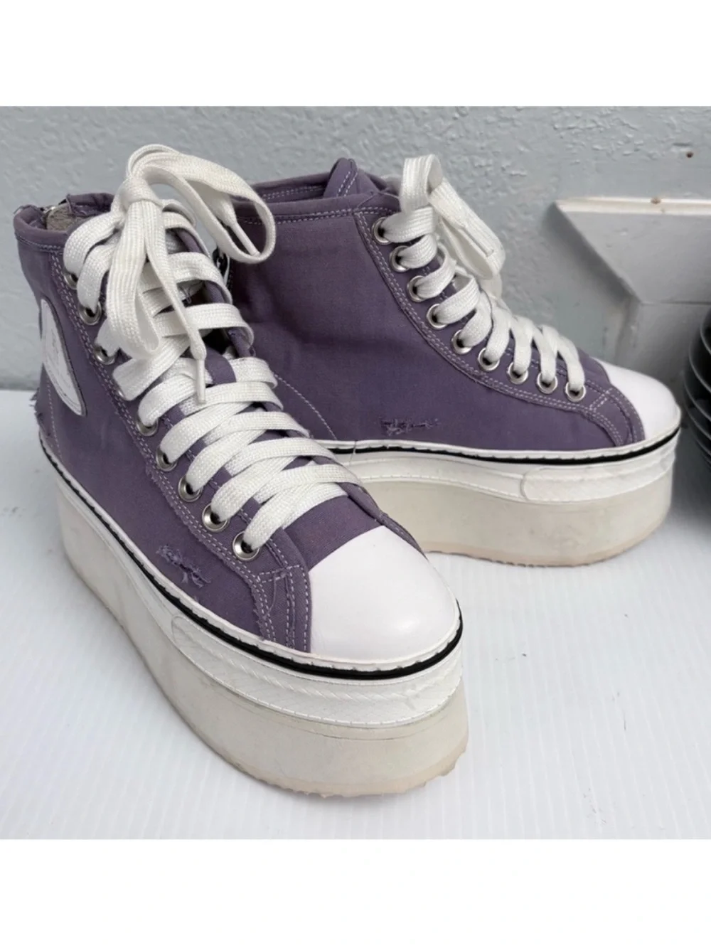 R13 Purple Platform High-Top Distress Sneakers with White Accents Size 34 US 4